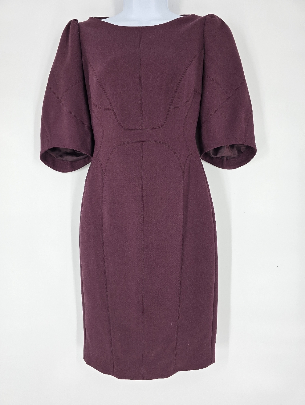Karen Millen Structured Puff Sleeve Midi Dress Burgundy Size 4
